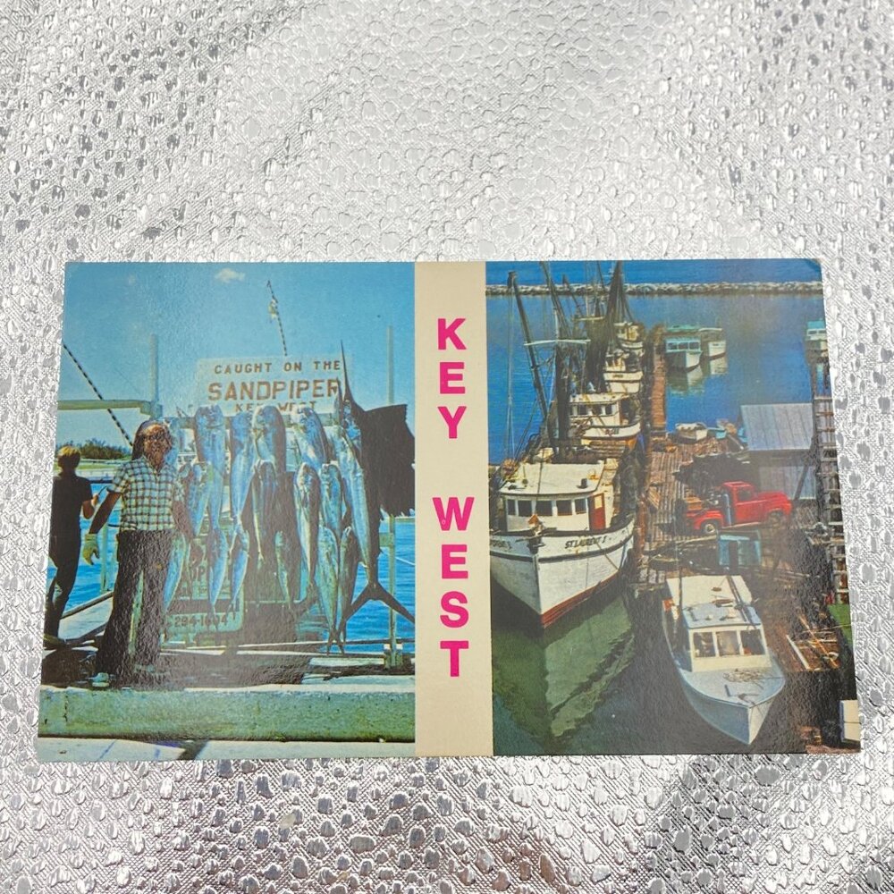 Vintage Key West FL Charter Fishing Boats Shrimp Fleet Gulf Stream Postcard